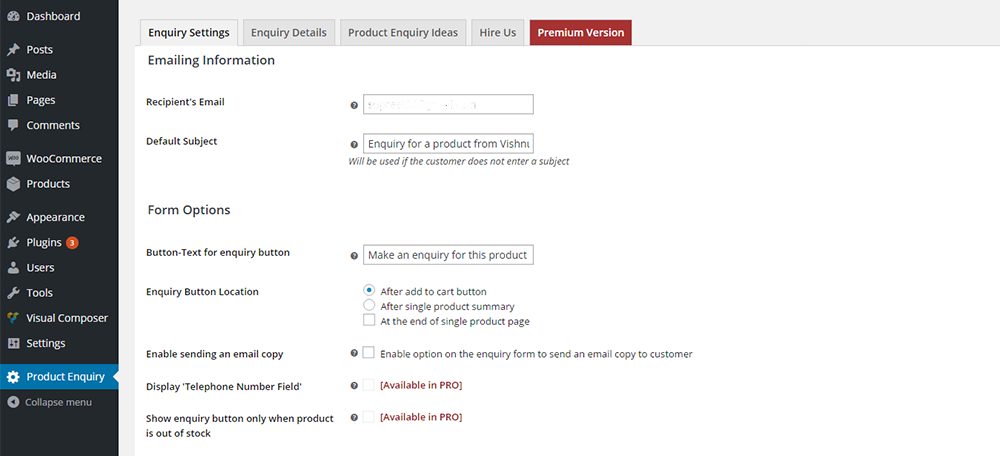 Product Enquiry Pro for WooCommerce Plugin