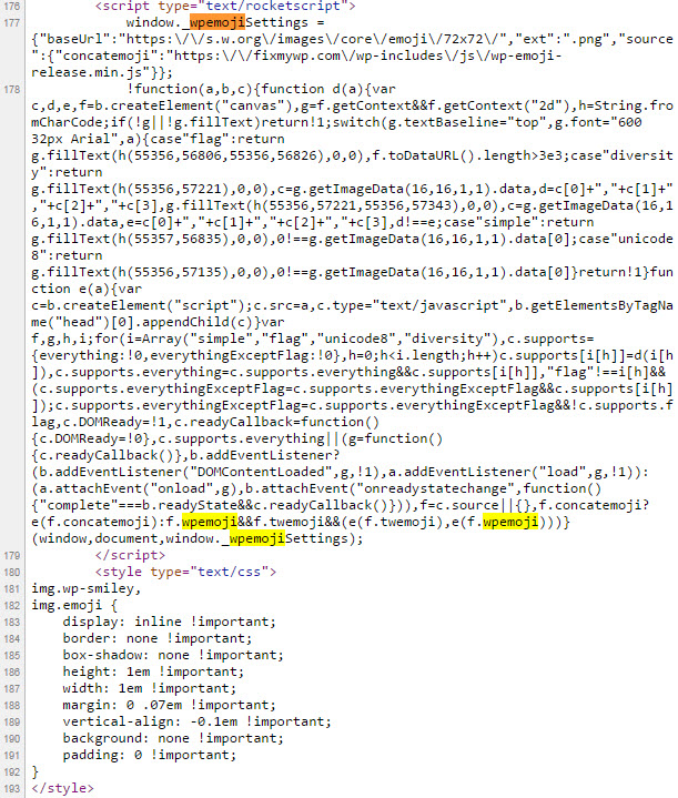 WordPress emoji source code