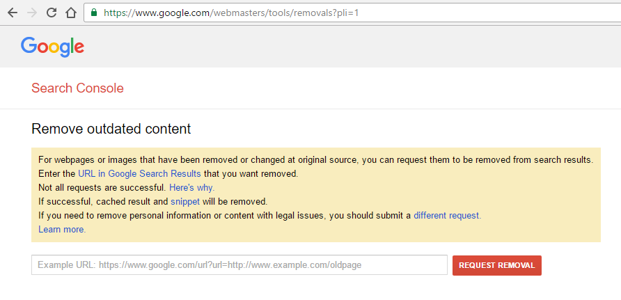 Google url removal tool