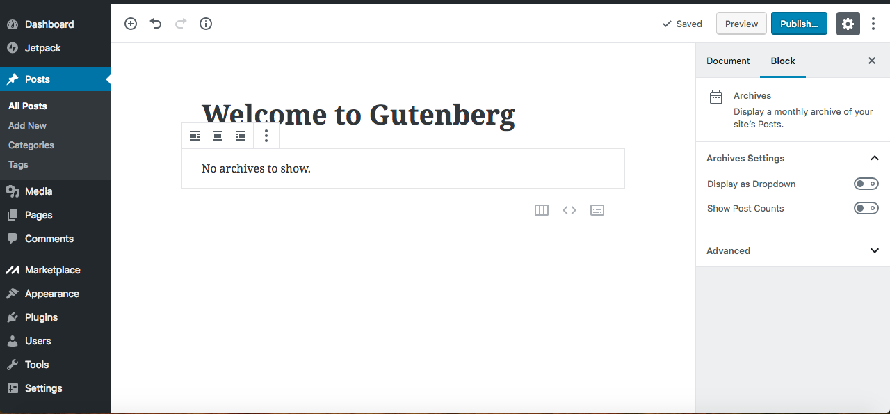 gutenberg editor archives