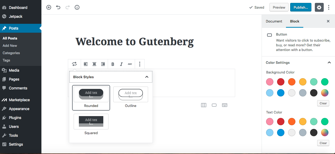 Gutenberg editor insert button