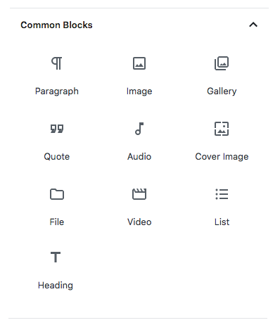 Gutenberg editor common blocks