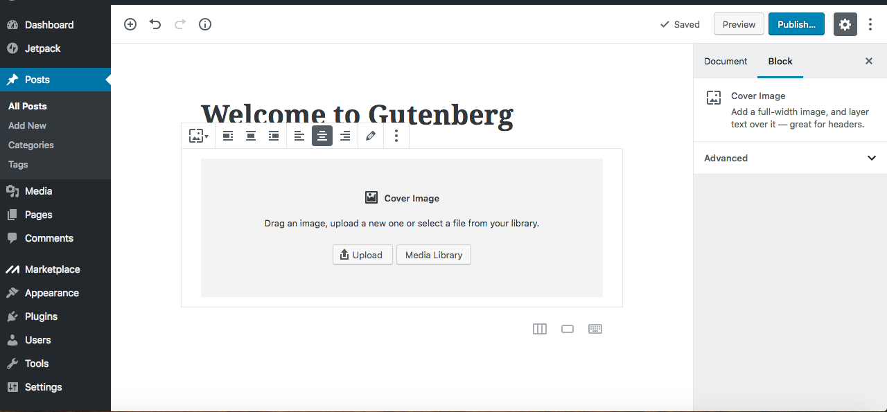 Gutenberg editor cover images