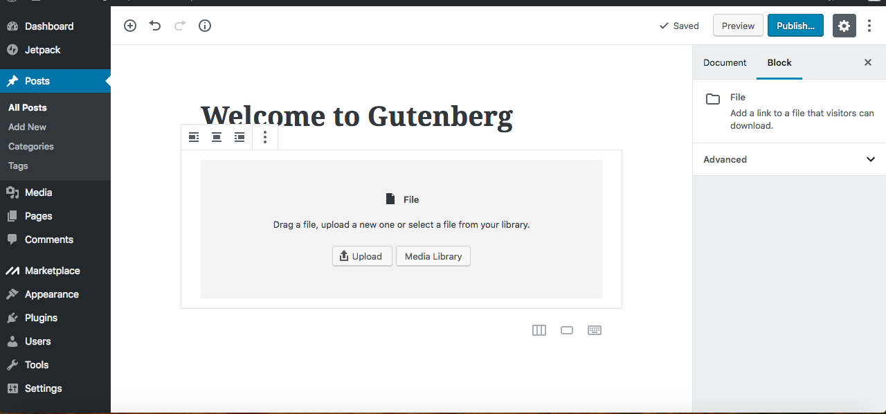 Gutenberg editor media library