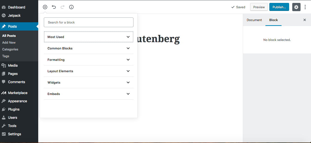 Gutenberg Plugin Menu