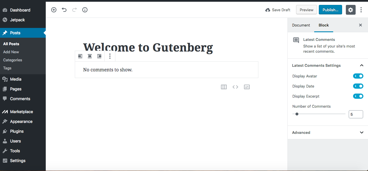 Gutenberg latest comments