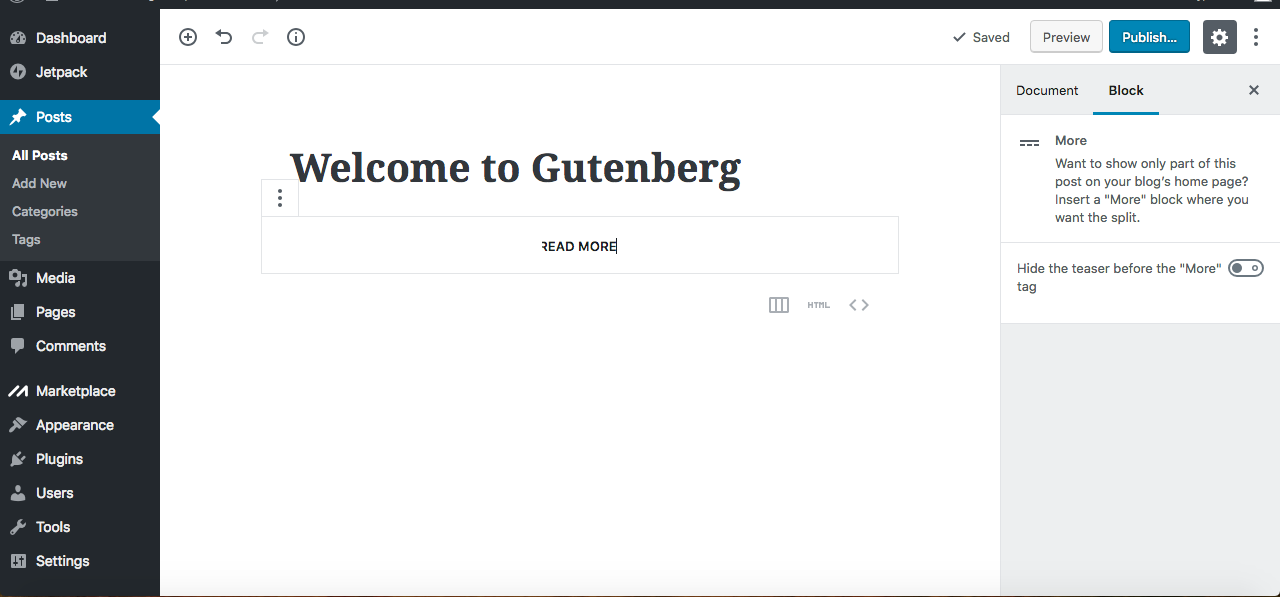 Gutenberg editor read more