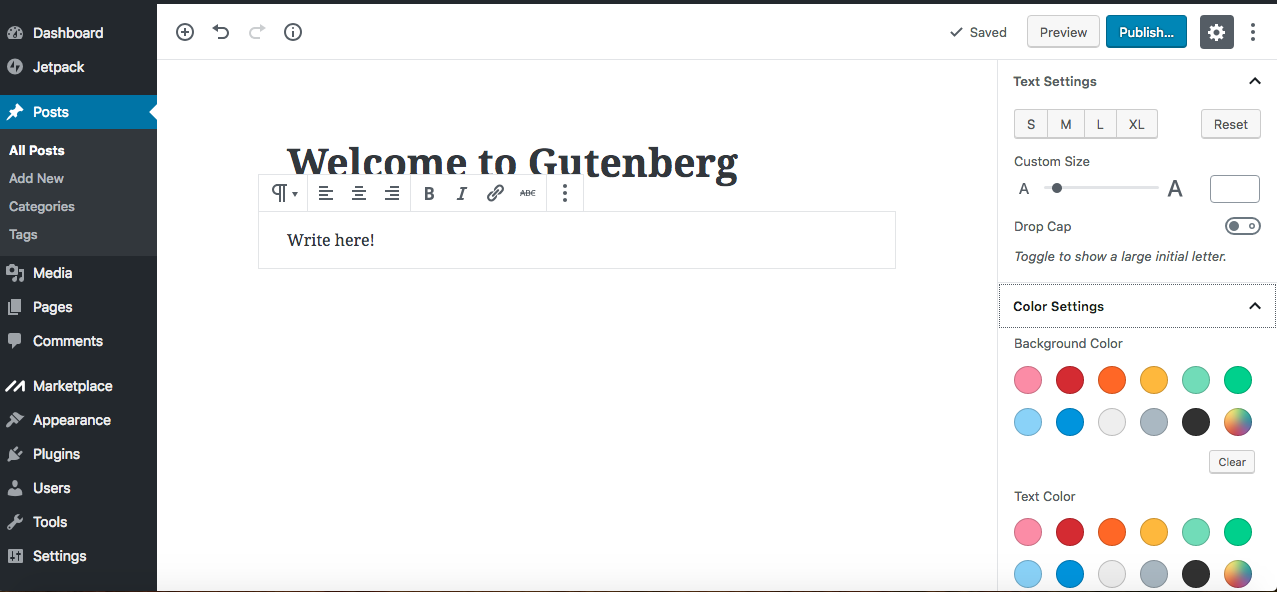 Gutenberg editor paragraph