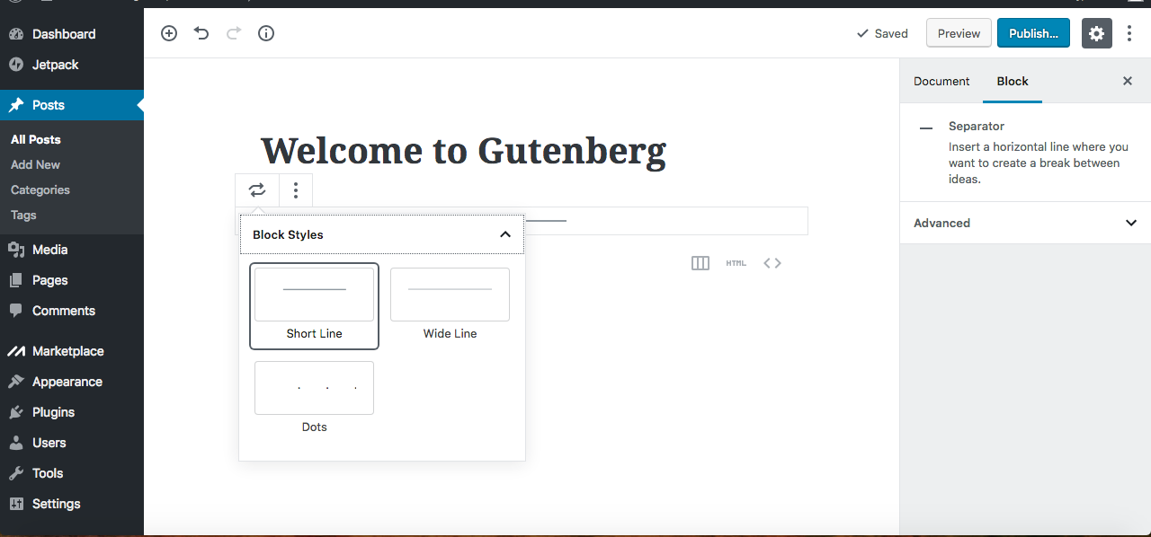 Gutenberg editor line separator