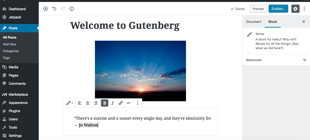 Gutenberg editor insert verse