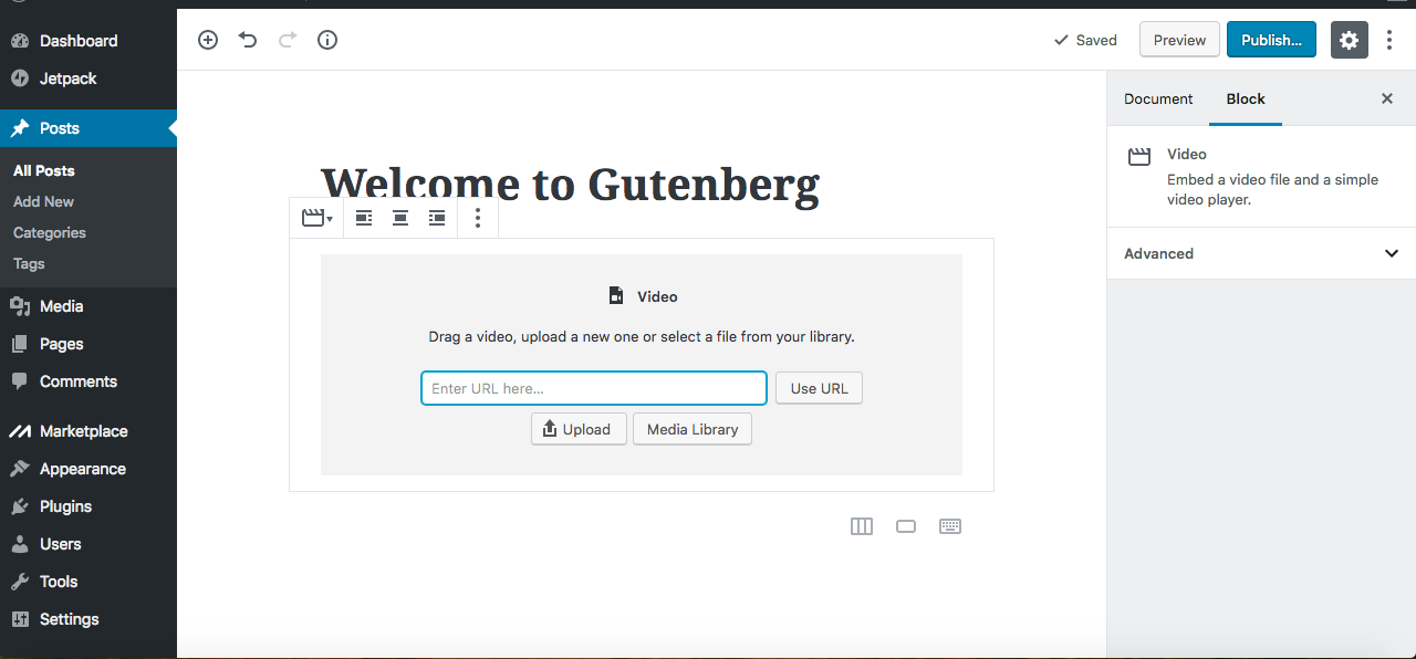 Gutenberg editor video